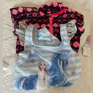 Set of 2 girls swimsuits. Disney’s Frozen and Cat & Jack. Size 2T. Gently Used.